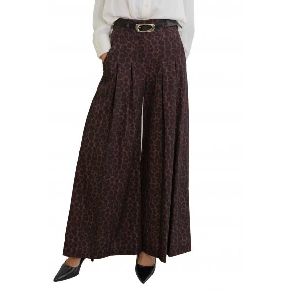 Pantaloni palazzo stampa animalier vita alta cintura Imperial